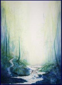 Deep In The Forest - watercolour, ink, oil paint - 56 x 76 cms - unframed - $450