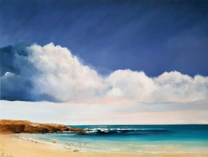 Oil painting of the sea with clouds in turquiose and blues Gold Coast Art | Lucinda's Studio | Art Classes Gold Coast | Lucinda Leveille Art | Watercolour | Original Art