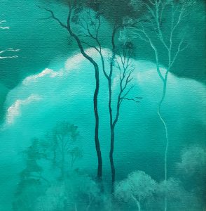Lucinda Leveille Art | Lucindas Studio | painting | above the canopy | trees | skies | clouds | Gold Coast | Australian artist