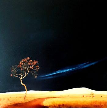 Gold Land | Lucinda Leveille Art | tree | red | road | landscape | Gold Coast Art | Gold Coast Artist | Brisbane artist | Brisbane art | blue | original art | Lucinda's Studio