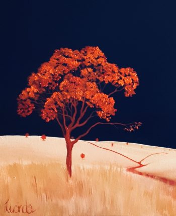 The Red Road | Lucinda Leveille Art | tree | red | road | landscape | Gold Coast Art | Gold Coast Artist | Brisbane artist | Brisbane art | blue | original art | Lucinda's Studio
