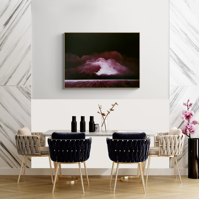 An atmospheric cloudscape painting inspired by the quiet drama of weather. Layers of cloud, light and open sky create a contemplative Australian landscape that explores stillness, distance and the emotional presence of place.