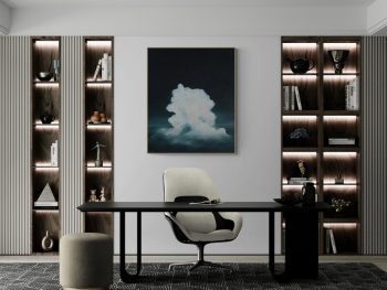 night sky cloud painting in tels and white, a large original painting by Brisbane artist Lucinda Leveille