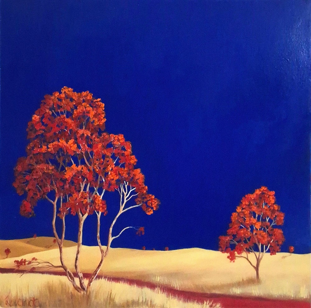 Lucinda Leveille Art | Lucinda's Studio | Brisbane Art | Australian Artist | Gold Coast Artist | Online Gallery | red road | Australian landscape | gum trees | road series