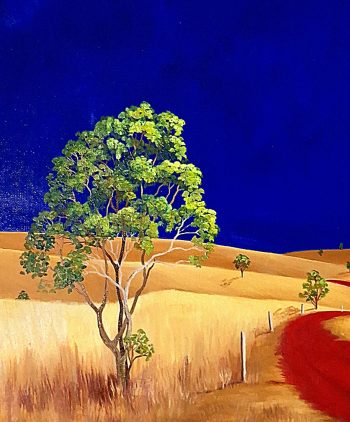 Lucinda Leveille Art | Lucinda's Studio | Brisbane Art | Australian Artist | Gold Coast Artist | Online Gallery | red road | Australian landscape | gum trees | road series