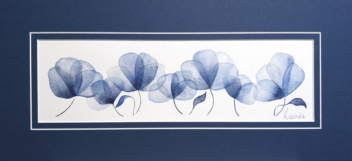 Lucinda Leveille Art | azure flowers, watercolour, matted, collectable, original, small, gift wrapped