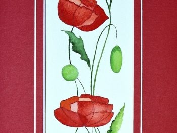 An original red roses watecolour with a red mat, Original Australian watercolour floral painting exploring colour, form and the fluid versatility of watercolour.