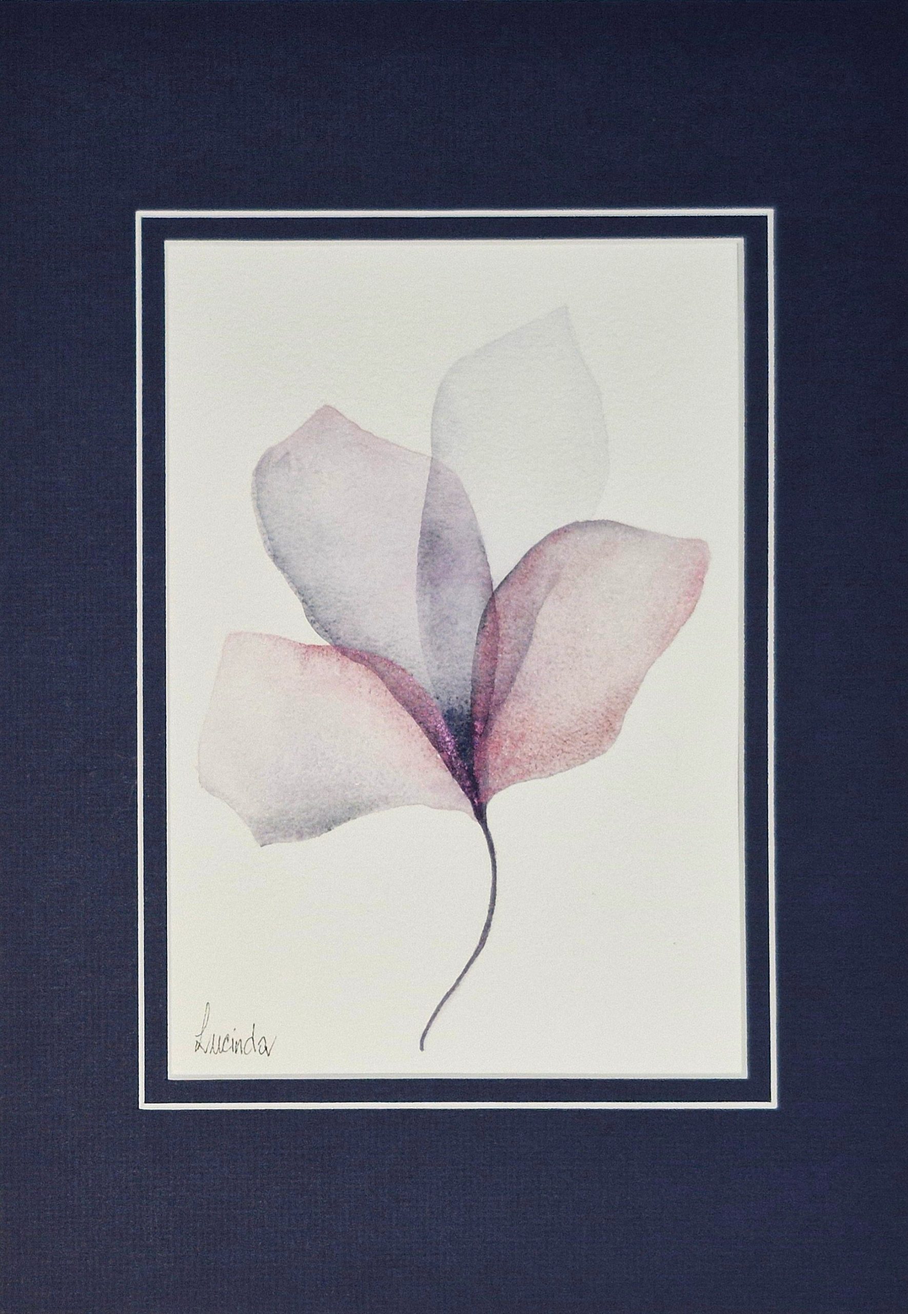 a delicate watercolour based on a four leaf clover , Original Australian watercolour floral painting exploring colour, form and the fluid versatility of watercolour.
