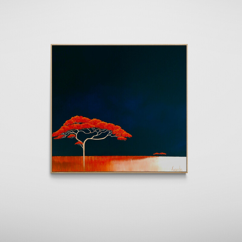 Red tree and golden grass in a contemporary Australian landscape by Lucinda Leveille