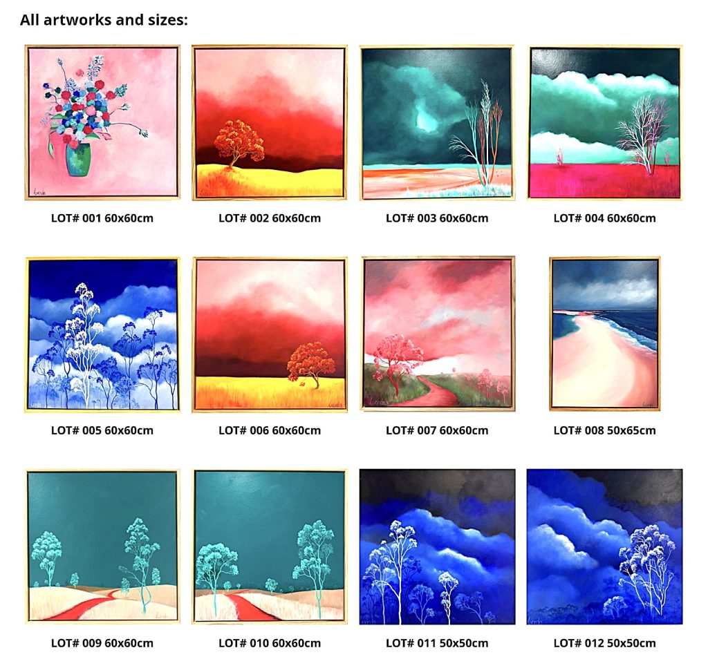 Gold Coast Hospital Foundation silent ausction newsletter with images for auction, original paintings, donated to the hospital
