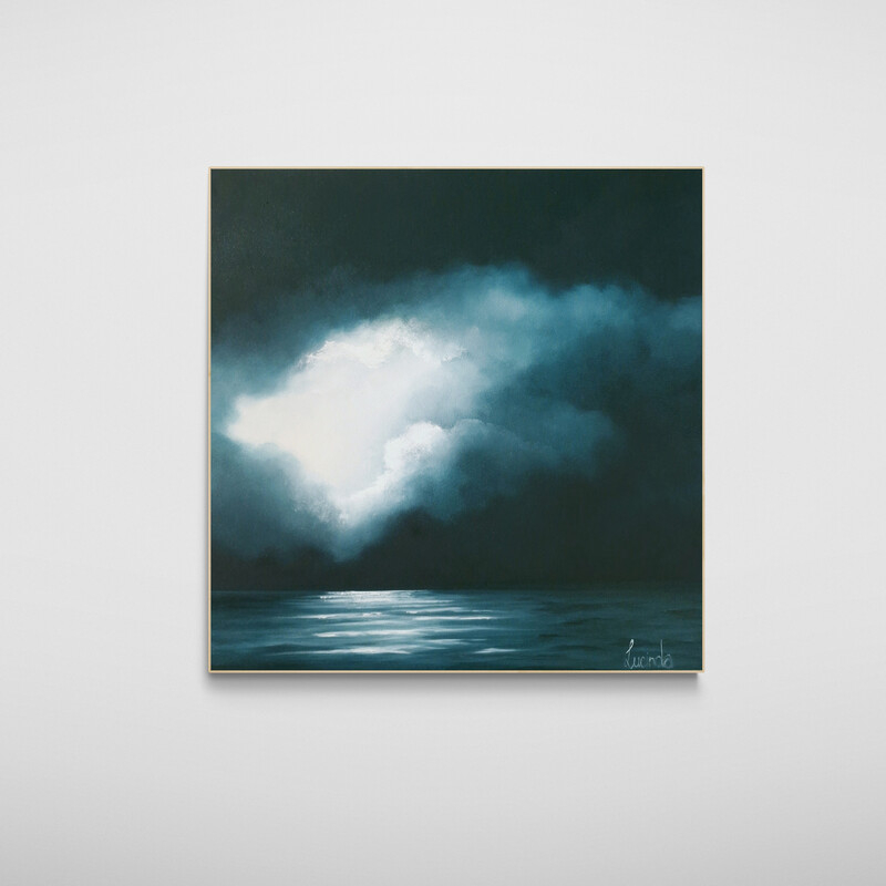Contemporary Australian seascape with moody clouds and calm water