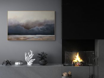 Original Australian atmospheric landscape oil painting featuring a dramatic sky with soft light breaking through layered clouds