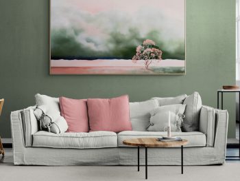 Original Australian atmospheric landscape oil painting featuring a dramatic sky with soft light breaking through layered clouds