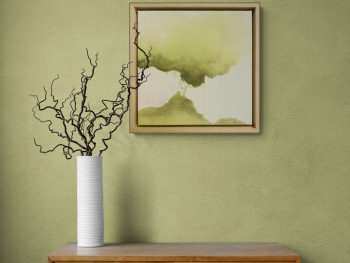 Atmospheric landscape painting with golden trees and dark storm sky by Australian artist Lucinda Leveille