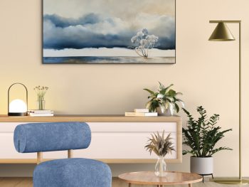 Original Australian atmospheric landscape oil painting featuring a dramatic sky with soft light breaking through layered clouds
