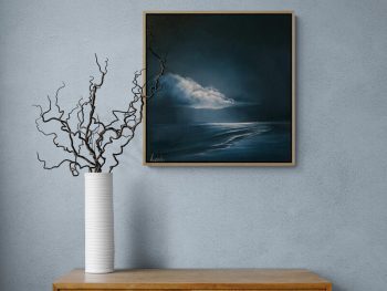 An atmospheric cloudscape painting inspired by the quiet drama of weather. Layers of cloud, light and open sky create a contemplative Australian landscape that explores stillness, distance and the emotional presence of place.