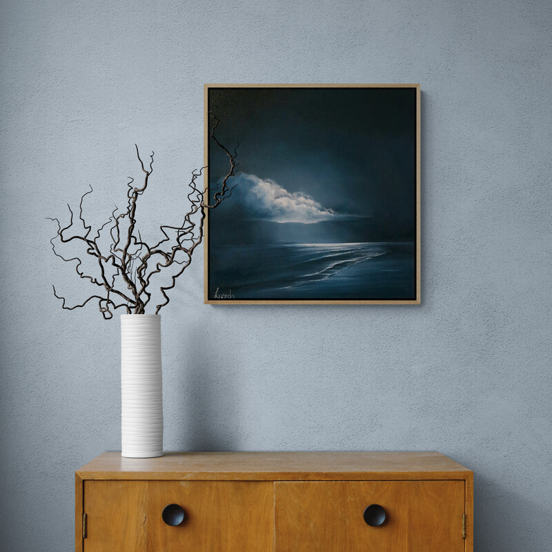 An atmospheric cloudscape painting inspired by the quiet drama of weather. Layers of cloud, light and open sky create a contemplative Australian landscape that explores stillness, distance and the emotional presence of place.