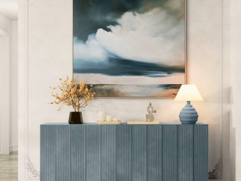 Original Australian atmospheric landscape oil painting featuring a dramatic sky with soft light breaking through layered clouds