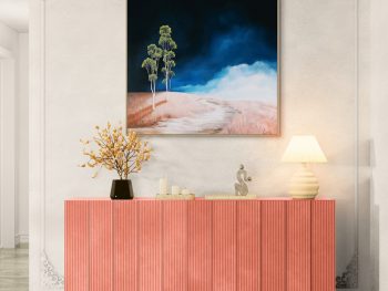 Original Australian atmospheric landscape oil painting featuring a dramatic sky with soft light breaking through layered clouds