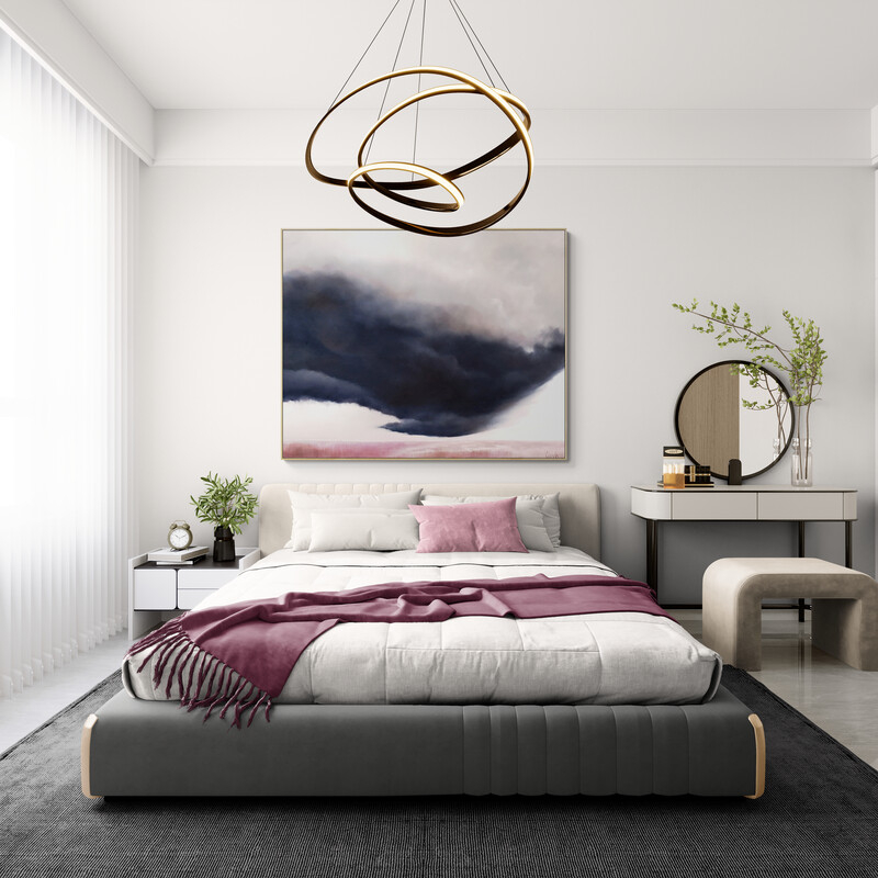 large statement piece - Original Australian atmospheric landscape oil painting featuring a dramatic sky with soft light breaking through layered clouds