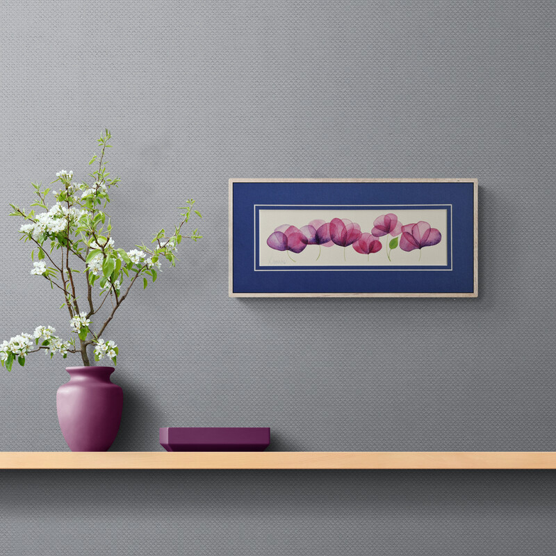 A bright colourful watercolour based on flower shapes, Original Australian watercolour floral painting exploring colour, form and the fluid versatility of watercolour.