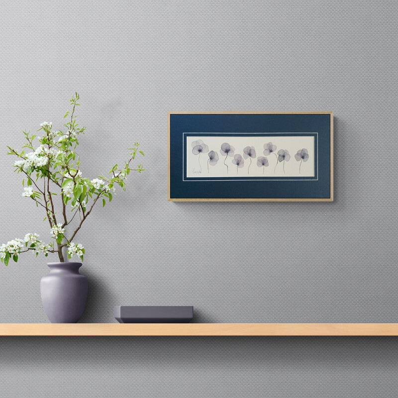 Lucinda Leveille exclusive original watercolour in dark violet and blue , four leaf clovers, matted ready for framing in dark blue, gifting and collecting, gift wrapped
