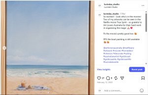 a social media post from the time when two paintings were used by Netflix for the set of the movie True Spirit by Lucinda Leveille