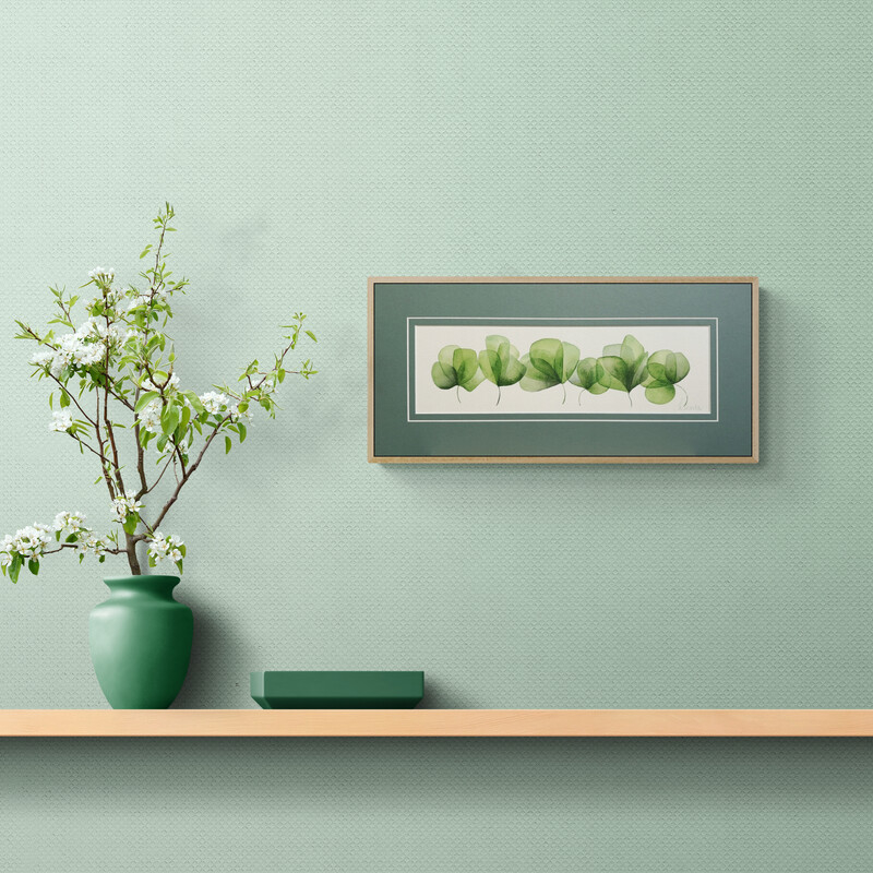 Verdant Pulse is a small vibrant green floral based watercolour with a complimentary mat, and original watercolour by Lucinda