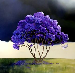 delicate fine brushwork of an atmospheric tree by Lucinda Leveille