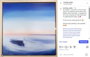 a social media post from the time when two paintings were used by Netflix for the set of the movie True Spirit by Lucinda Leveille