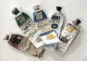 squeezed and used old oil paint tubes from Lucinda's Studio