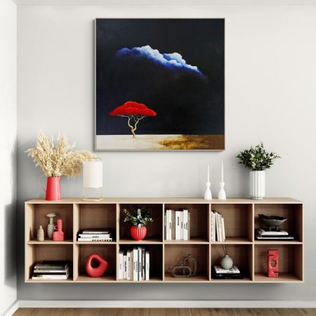 Australian tree and cloud painting exploring stillness, distance and changing weather