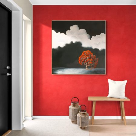 Australian tree and cloud painting exploring stillness, distance and changing weather